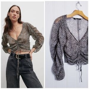 Zara Leopard Print Sheer Cropped Top Size Small